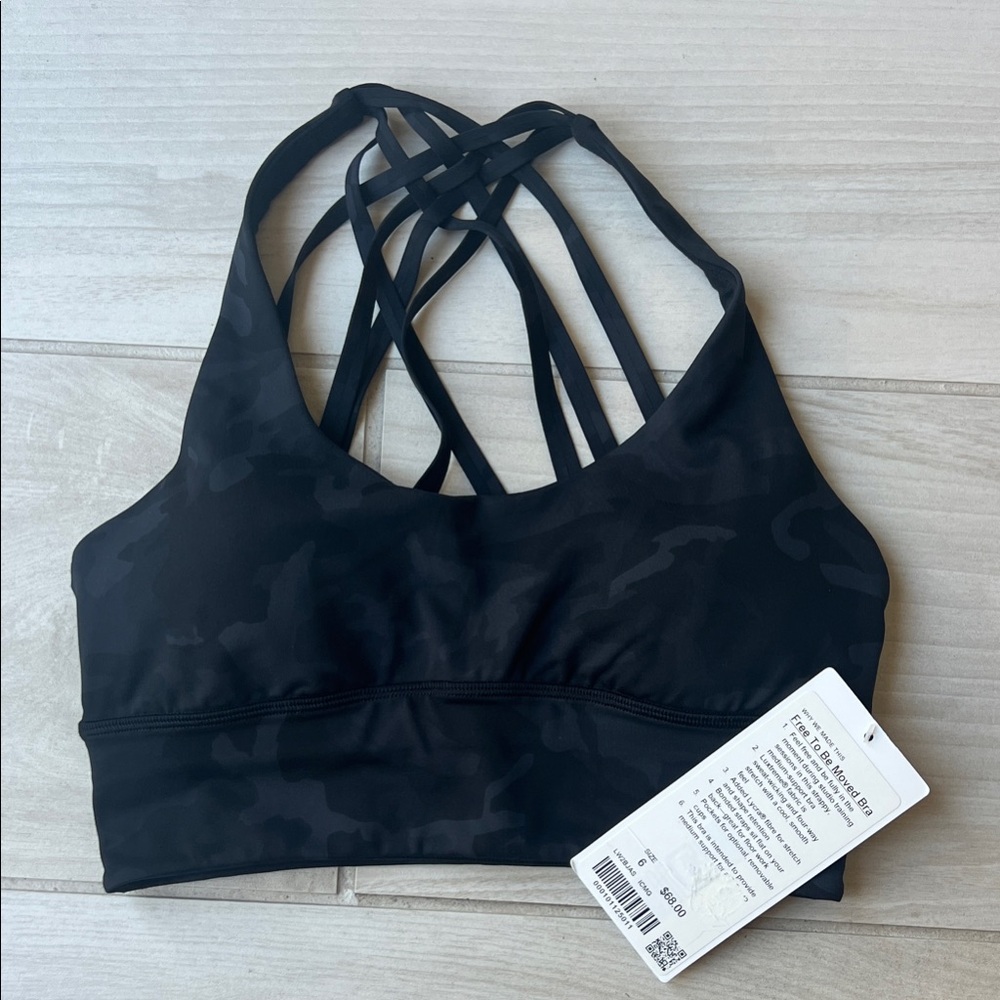 Lululemon Athletica Black Camo free to be moved long line Sports Bra